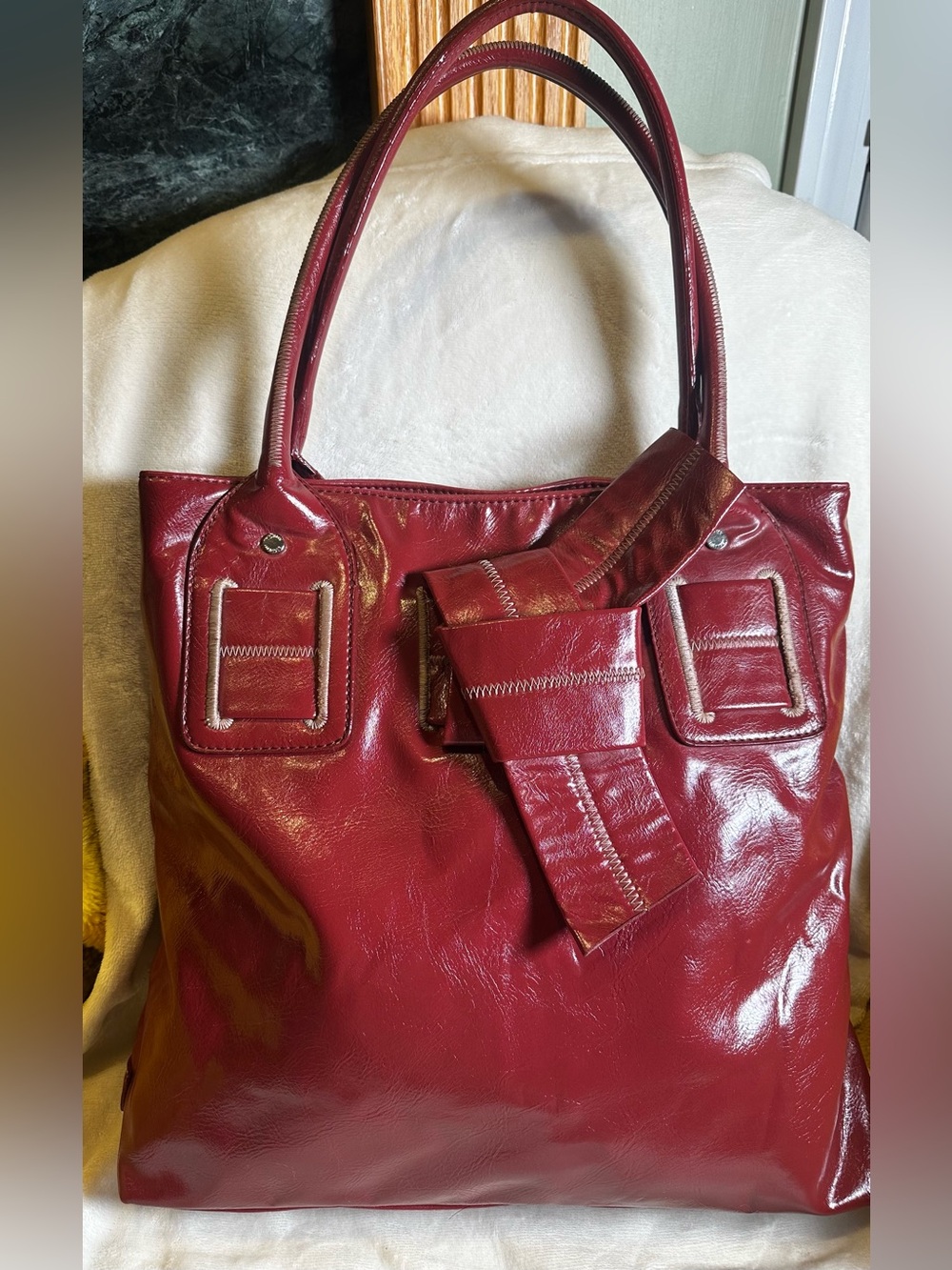 Tommy Hilfiger Cherry Red Large Women's Saratoga Tote Purse Designer City Sleek